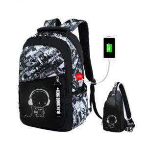 Mochila de graffiti com porta USB para meninos