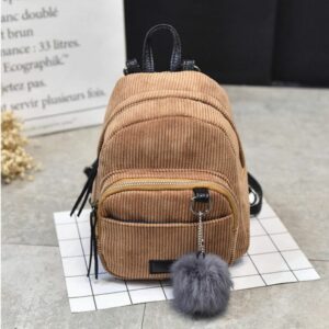 Mochila pequena de veludo cotelê para mulher