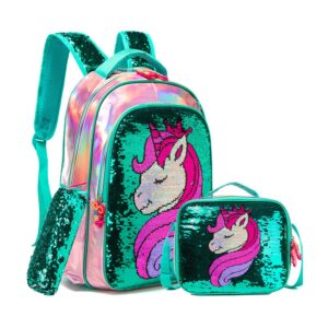 Mochila e acessórios de unicórnio com brilhantes para meninas