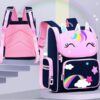 Mochila de unicórnio com estrelas e arco-íris para raparigas